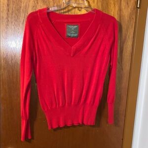 Red V-Neck Women's Sweater